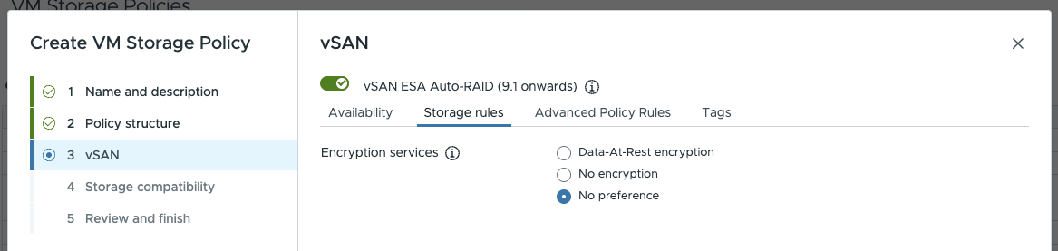 ��������� Storage Rules � vSAN ESA 9.1