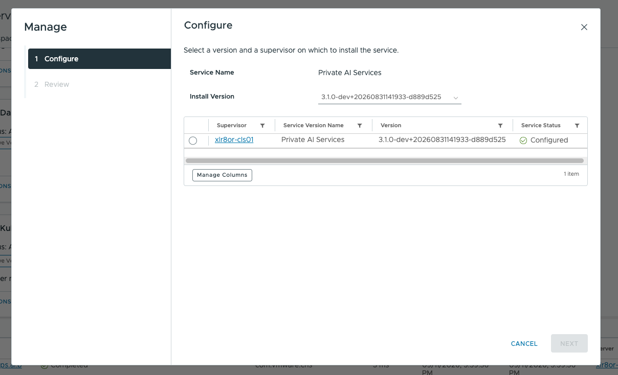 ������ Private AI Services � vSphere Client